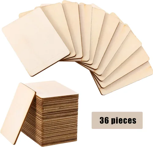 Vista 6 de Boao Cuadrados de madera en blanco, piezas de madera sin terminar, esquinas redondas cuadradas de madera para proyectos de manualidades, decoración