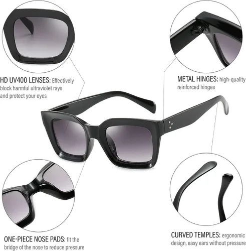 Vista 4 de Dollger Gafas de sol retro para mujer, diseño clásico, grueso, marco cuadrado, protección UV400