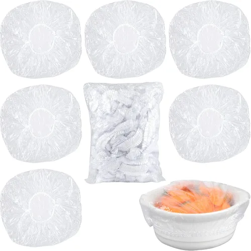 Vista 8 de DYM - 90 fundas elásticas reutilizables para tazones, cubiertas elásticas de plástico PE elástico para almacenamiento de alimentos, cubiertas