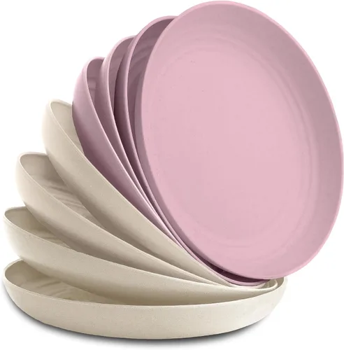 Vista 24 de Nook Theory Juego de 8 platos reutilizables de paja de trigo - Platos de cena no tóxicos y sin plástico para niños y adultos, plato ligero