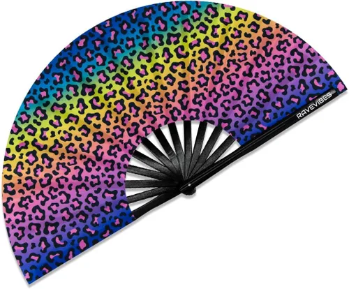 Vista 13 de Ravevibes Ventilador de mano plegable grande de 13 pulgadas, ventilador de bambú para festivales de bambú, ventiladores plegables con brillo UV