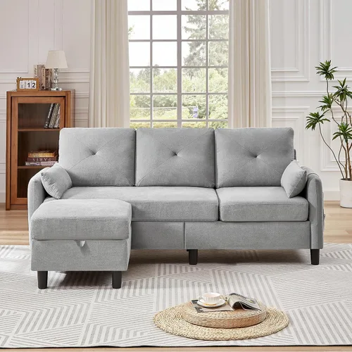 Vista 6 de Sofá modular convertible, sofá pequeño de 3 plazas en forma de L de 77 pulgadas con diván de almacenamiento reversible, sofá moderno de tela