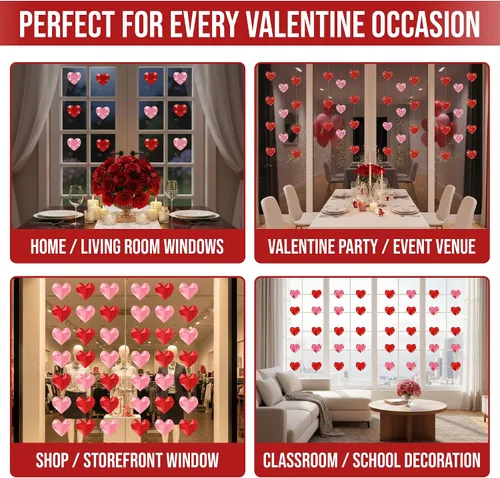 Vista 5 de Iconikal Decoración para ventana del día de San Valentín con corazones de diamante