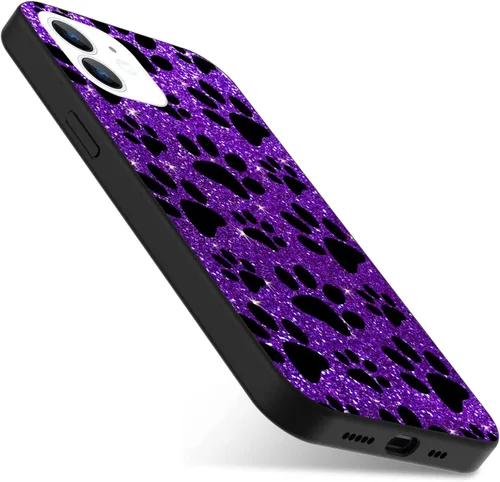 Vista 2 de Funda compatible con iPhone 11, diseño de pata de perro negra y morada, funda protectora de TPU suave con diseño para mujeres y niñas