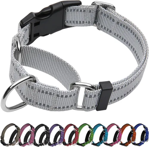 Vista 10 de Martingale - Collar reflectante de nailon ajustable con hebilla de liberación rápida, collares de entrenamiento para perros pequeños, medianos