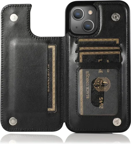 Vista 5 de Funda de teléfono para iPhone 13 de 6.1 pulgadas con protector de pantalla de vidrio templado y tarjetero con soporte para tarjetero, soporte