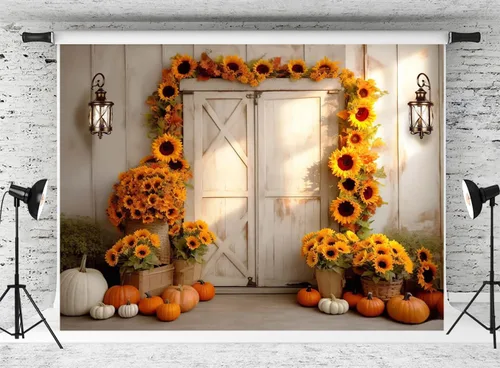 Vista 31 de Kate Fondo de fotografía para el día de Acción de Gracias, otoño, calabaza, decoración del hogar, fondo para niños, fiesta, estudio (7 x 5 pies)