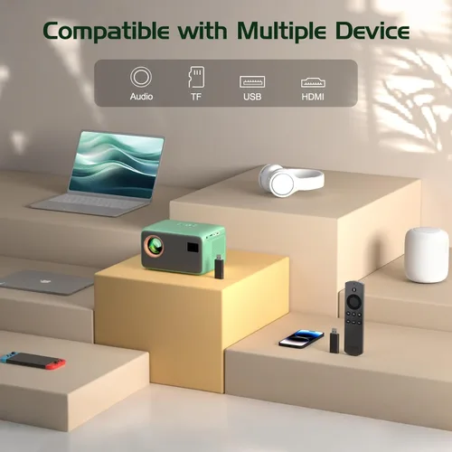 Vista 6 de Mini proyector con WiFi y Bluetooth, proyector portátil Full HD 1080P compatible con 4K, enfoque eléctrico y proyector Keystone automático