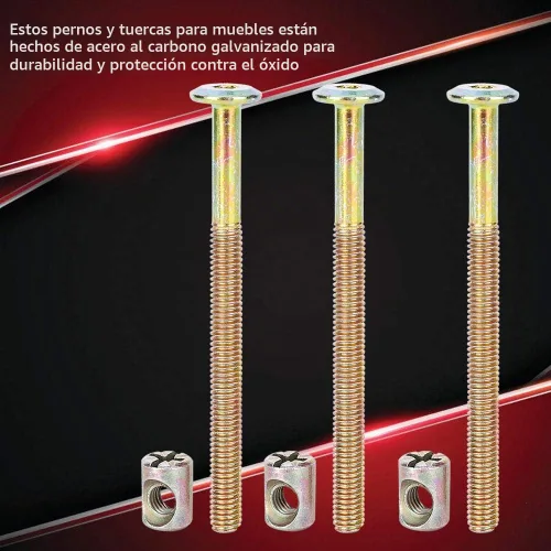 Vista 6 de Paquete de 10 tuercas de perno de barril M6 x 100mm, conjunto de Chazcool con cruz transversal para muebles, catres, camas, sillas, cunas, piezas