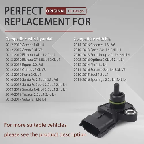 Vista 3 de OTUAYAUTO Sensor de presión absoluta del colector MAP - Reemplazo para Hyundai Accent 2012-2019, Tucson 2010-2019, Sonata 2008-2018, Elantra