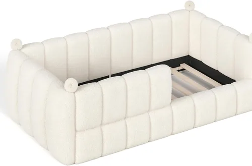 Vista 9 de Cama de suelo tapizada con valla, cama de piso tamaño individual con Beige