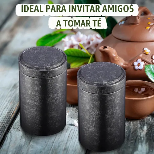 Vista 6 de meekoo 18 latas de té para té suelto de 6 onzas herméticas a granel con tapas, tarros de té de metal, pequeños recipientes redondos de Negro