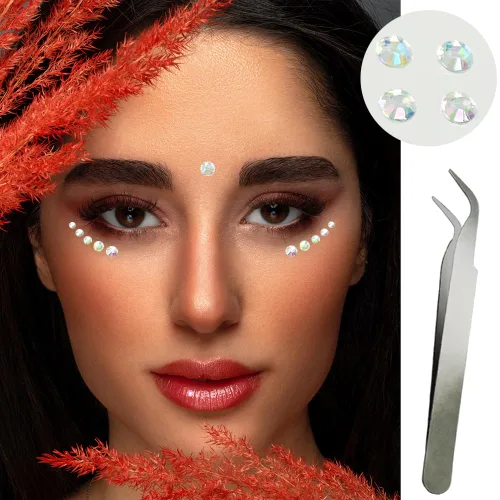 Vista 4 de 4 hojas de calcomanías de diamantes de imitación de gemas para la cara, cristales autoadhesivos para maquillaje, pequeñas gemas acrílicas adhesivas