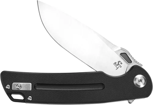 Vista 5 de Sitivien Cuchillo plegable ST137, hoja de satén D2, mango G10, cuchillo de herramienta EDC para senderismo al aire libre, camping, pesca (negro)