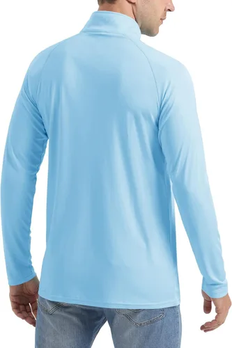 Vista 3 de CRYSULLY Camisas de pesca para hombre con protección solar UPF 50+ de manga larga y cremallera de 14