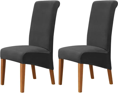 Vista 50 de Juego de 2 fundas de terciopelo para sillas de comedor, color beige, fundas elásticas para sillas de comedor y cocina, reutilizables, protector