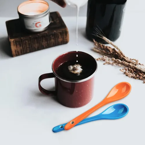 Vista 5 de Juego de 8 cucharas de café de cerámica, cucharas pequeñas para café, té, yogur, salsa y postres, helado, cucharaditas azules aptas