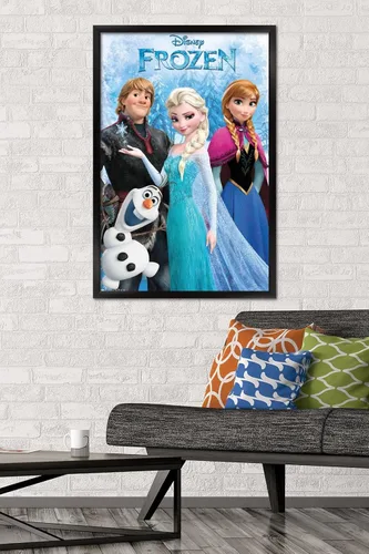 Vista 2 de 24 x 36 pulgadas de Disney Frozen - Póster de pared grupal, 36 pulgadas de largo x 24 pulgadas de ancho, versión enmarcada en negro