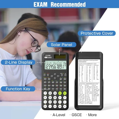Vista 2 de Calculadora científica para estudiantes, Calculadora 991 MS para suministros de escuela secundaria y preparatoria con cubierta (negra)