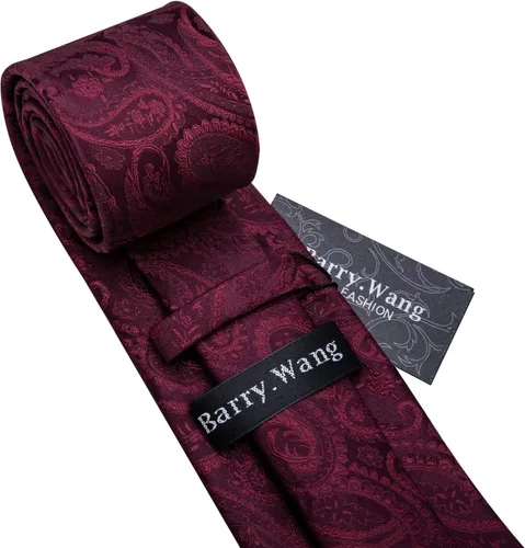 Vista 104 de Barry.Wang - Juego de corbata de seda para hombre, diseño de cachemira, pañuelo y gemelos de bolsillo