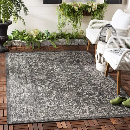 Vista 29 de SAFAVIEH Alfombra lavable al aire libre, colección Courtyard - 2'3" x 5', azul aguamarina y gris, no desprende pelusa y fácil limpieza, ideal