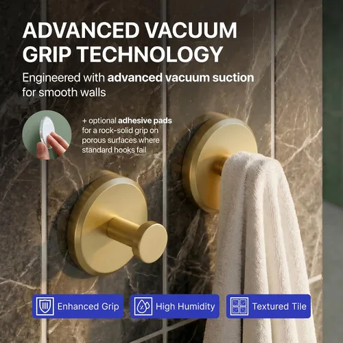 Vista 2 de HOME SO Ganchos con ventosa para toallas de ducha y baño, paquete de 2 – Ganchos de ventosa para colgar toallas, batas y abrigos – azulejos, puerta