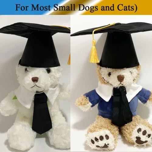 Vista 6 de Gorra y bata para perro, gorras de graduación para mascotas con cuello de corbata, accesorios de disfraz para perros y gatos