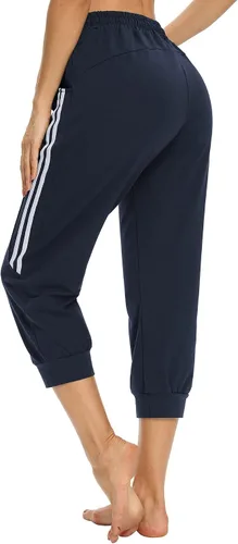 Vista 3 de KaiDi Pantalones capri para mujer, pantalones capri casuales con bolsillos, pantalones capri para yoga, pantalones de entrenamiento con cordón