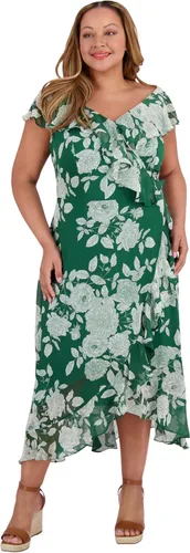 Vista 4 de London Times London Times - Vestido largo de gasa para mujer, con volantes, de gasa, para invitada de boda