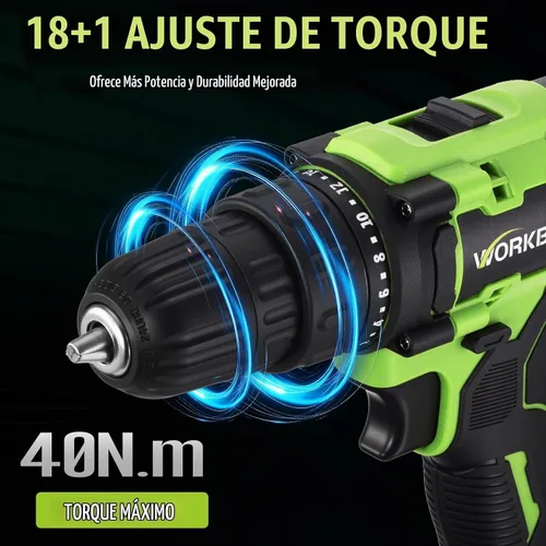 Vista 4 de Juego de Taladro Eléctrico de 21V, Taladro Inalámbrico con Batería y Cargador, Portabrocas sin Llave de 3/8'', Velocidad Variable, Configuración