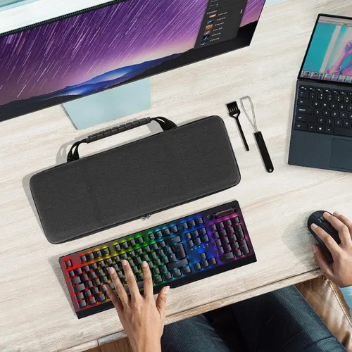 Vista 6 de Geekria Funda de teclado de tamaño completo, funda rígida de transporte de viaje para computadora de 108 teclas, teclado mecánico compatible