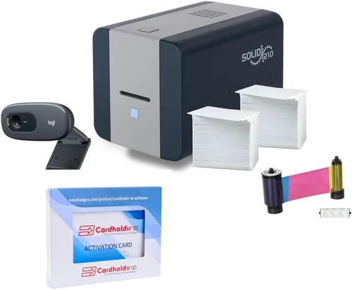 Vista 10 de Easy Badges Solid 210 Impresora de tarjetas de identificación con software para principiantes y todo lo necesario para diseñar e imprimir 200