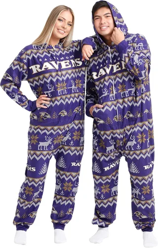 Vista 11 de FOCO Unisex NFL Team Logo Pajamas One Piece Onesie Patrón feo navideño