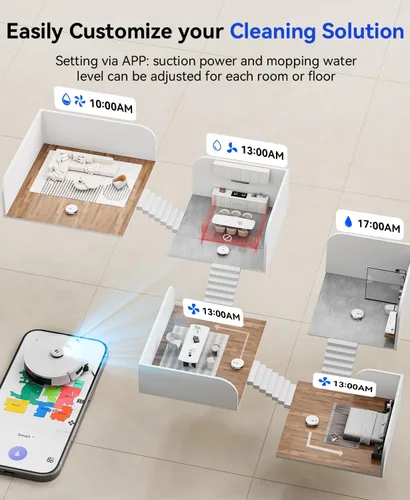 Vista 7 de Robot aspirador 20,000 Pa Robot aspirador y trapeador, robot de vacío de 90 días de autovaciado, navegación Lidar, robot aspirador de aplicación