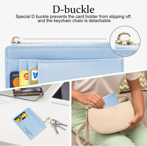 Vista 86 de URAQT Cartera para tarjetas de crédito, cartera minimalista de cuero delgado con cremallera, mini protector de tarjeta de crédito, llavero bolsillo