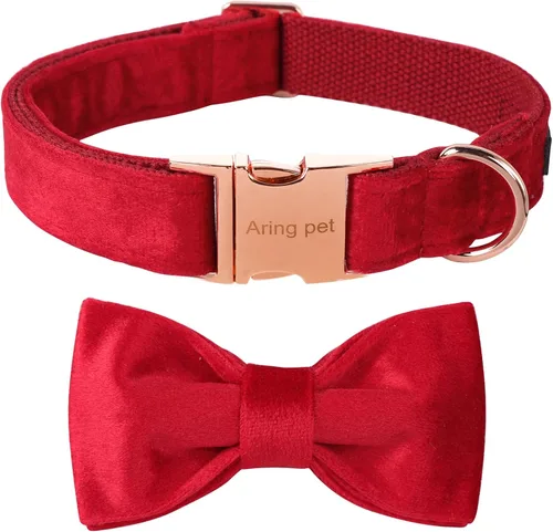 Vista 38 de ARING PET Collar de perro con corbatín, collares de terciopelo para perros con corbatín extraíble, collar de lazo ajustable para perros hembras