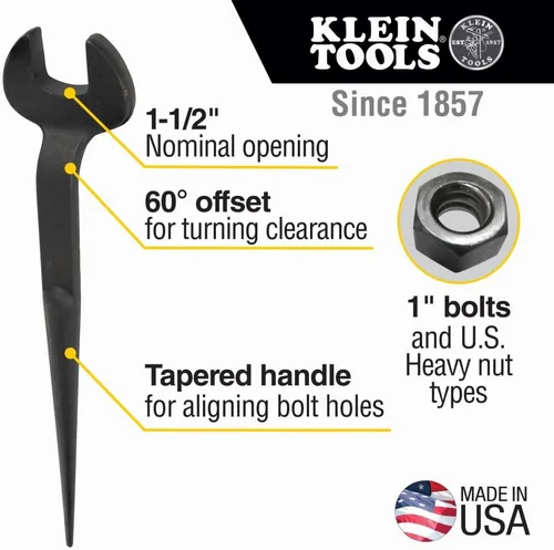 Vista 2 de Klein Tools 3224 - Llave de construcción con apertura nominal de 1-1/2 pulgadas, perno de 1 pulgada para tuerca regular de EE. UU
