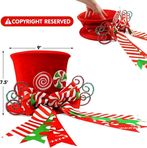 Vista 3 de Adorno para la Copa del Árbol de Bastones de Caramelo de Navidad Sombrero Rojo con Lazos de Menta Adorno Piruleta de Invierno Decoración del Hogar