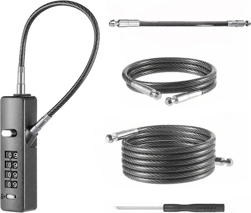 Vista 8 de Candado de cable combinado de 4 dígitos con 3 cables de acero reemplazables (9"/23.6"/47.2"), bloqueo de cable para bicicleta, equipaje, puerta