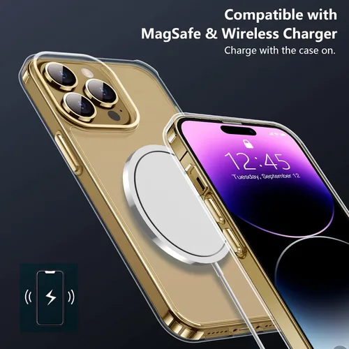 Vista 4 de soundfine Funda transparente diseñada para iPhone 14 Pro [1 paquete de protector de pantalla templado] [no amarillento]