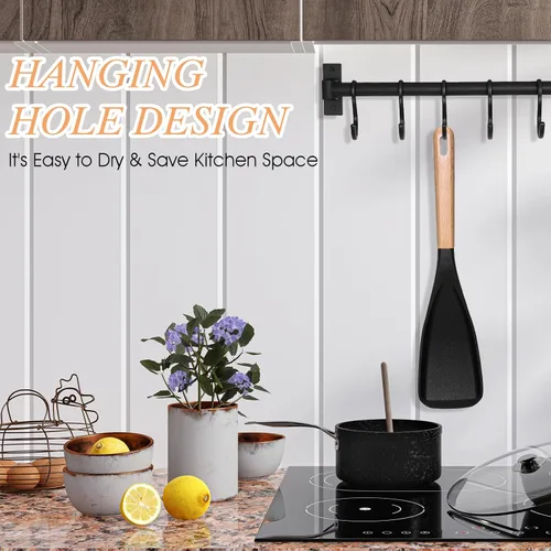 Vista 4 de cobee 4 cucharas de cocina de silicona de 12 pulgadas para utensilios de cocina antiadherentes, cuchara multifunción, cuchara multifunción con mango