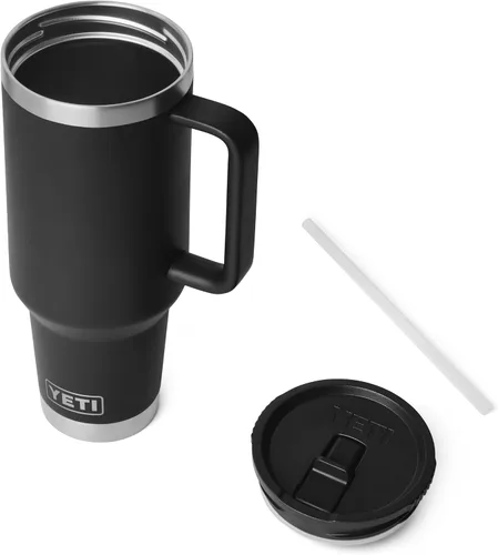 Vista 3 de YETI Rambler - Taza de viaje de 40 onzas con tapa abatible y pajilla, acero inoxidable, aislada al vacío, a prueba de fugas, apta para portavasos