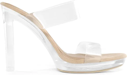 Vista 4 de DREAM PAIRS Sandalias de tacón grueso con dos correas transparentes y puntera abierta para mujer