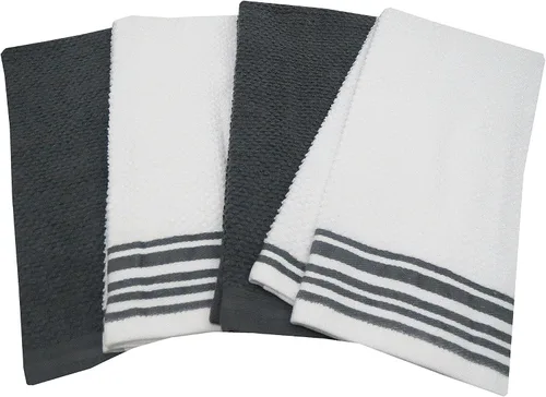 Vista 2 de Mainstay Juego de 4 toallas de cocina (gris, blanco)