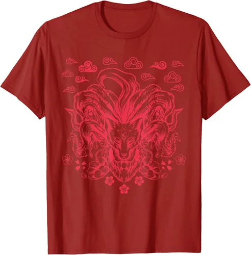 Vista 50 de Camiseta de anime japonés Nine Tails Fox Kitsune, Negro