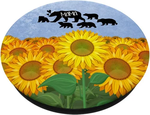 Vista 2 de Mama Bear 5 cachorros girasol campo azul agarre teléfono para mamá PopSockets PopGrip: agarre intercambiable para teléfonos y tabletas