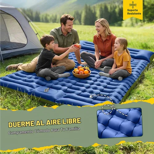 Vista 6 de Myxslop Colchoneta de dormir doble – Colchoneta de dormir ultraligera con bomba de pie y almohada integrada, portátil inflable para 2 personas Azul
