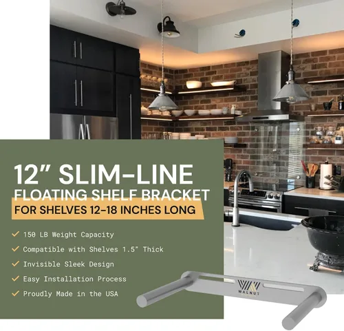 Vista 2 de Slimline - Soporte flotante de 12 pulgadas, capacidad de peso de 150 libras, soporta estantes flotantes montados en la pared de 1.5 pulgadas