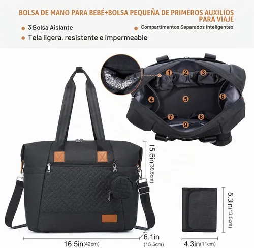Vista 3 de LOVEVOOK Bolsa de pañales, bolsa de pañales para bebé, bolsa de pañales de viaje impermeable con cambiador