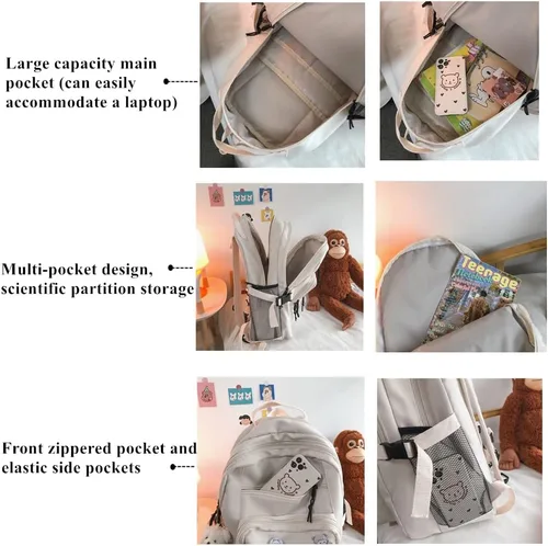 Vista 4 de Mildame Linda mochila para niñas Kawaii con pin y accesorios mochila escolar, Rosado